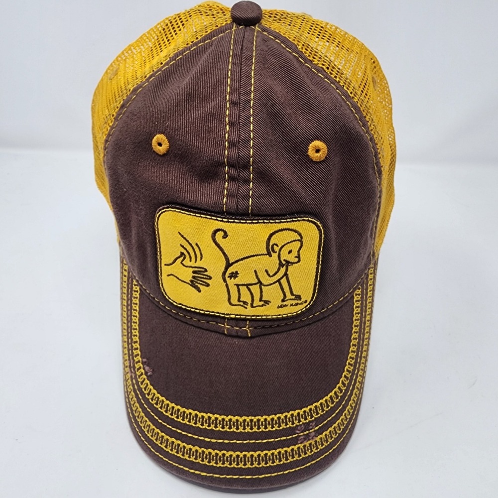 Von Dutch Trucker Hat OSFM Monkey Patch Cotton Mesh Snapback Brown Yellow Y2K